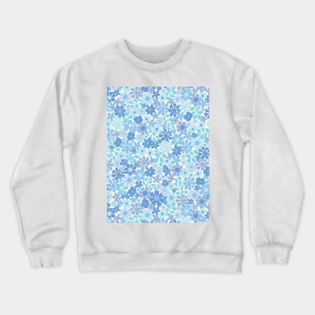 RETRO BLUE FLORALS GROOVY 60S PATTERN DITSY DAISY SCANDINAVIAN AESTHETIC TURQUOISE PASTEL BLUE Crewneck Sweatshirt by blomastudios